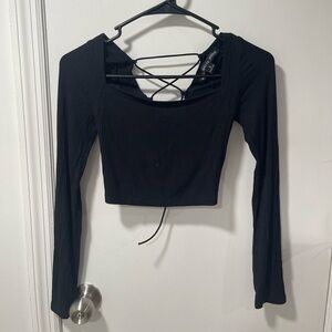 HYFVE Black Long Sleeve Backless Top